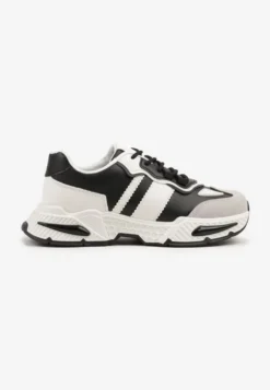 Czarno-Białe Sneakersy w Streetwearowym Stylu z Ozdobnymi Przeszyciami Isallena