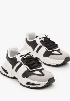 Czarno-Białe Sneakersy w Streetwearowym Stylu z Ozdobnymi Przeszyciami Isallena