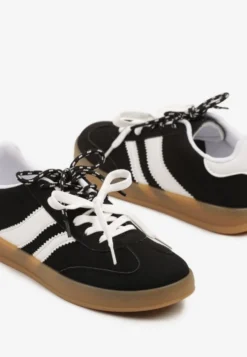 Czarno-Białe Sneakersy w Stylu Klasycznych Tenisówek z Imitacji Zamszu Lorlevia