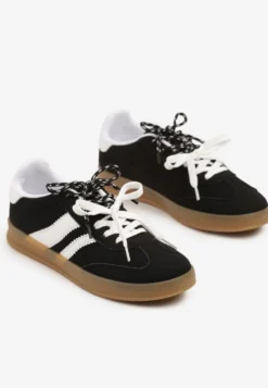 Czarno-Białe Sneakersy w Stylu Klasycznych Tenisówek z Imitacji Zamszu Lorlevia