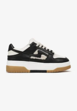 Czarno-Białe Sneakersy z Imitacji Skóry ze Wstawkami z Futerka Vaelisa