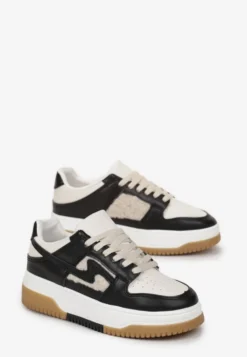 Czarno-Białe Sneakersy z Imitacji Skóry ze Wstawkami z Futerka Vaelisa