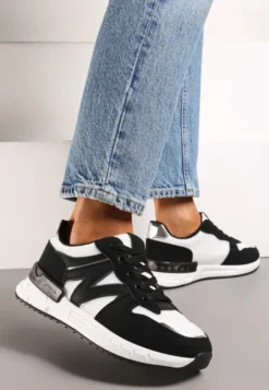 Czarno-Białe Sneakersy z Klasycznym Sznurowaniem i Wstawkami z Siateczki Veloraa
