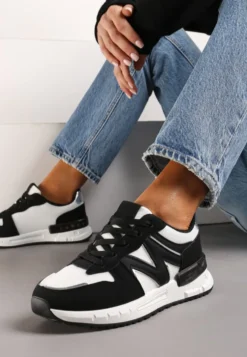 Czarno-Białe Sneakersy z Klasycznym Sznurowaniem i Wstawkami z Siateczki Veloraa