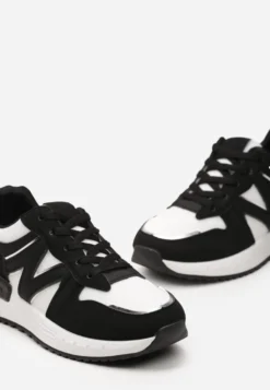 Czarno-Białe Sneakersy z Klasycznym Sznurowaniem i Wstawkami z Siateczki Veloraa