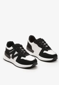 Czarno-Białe Sneakersy z Klasycznym Sznurowaniem i Wstawkami z Siateczki Veloraa