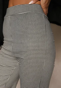 Czarno-Białe Spodnie z Bawełną o Szerokim Kroju High Waist z Wzorem Kraty Alimuna