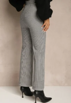 Czarno-Białe Spodnie z Bawełną o Szerokim Kroju High Waist z Wzorem Kraty Alimuna