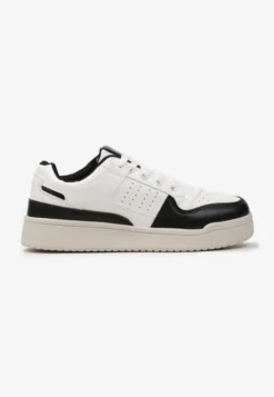 Czarno-Białe Sznurowane Sneakersy na Grubej Podeszwie z Ozdobnymi Łatkami Anaviria