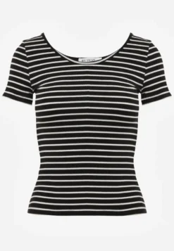 Czarno-Biały Bawełniany T-shirt Koszulka w Paski z Krótkim Rękawem Fralea