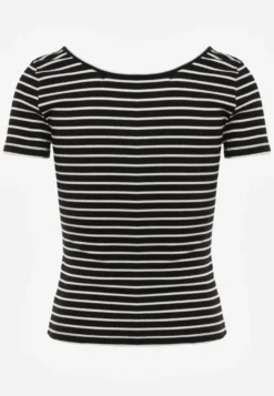 Czarno-Biały Bawełniany T-shirt Koszulka w Paski z Krótkim Rękawem Fralea
