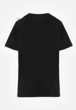 Czarno-Biały Bawełniany T-shirt o Klasycznym Kroju z Kwiatowymi Aplikacjami 3D Morgane