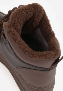 Czarno-Brązowe Sneakersy Śniegowce Vices na Tłoczonej Platformie z Napisem Olinnea