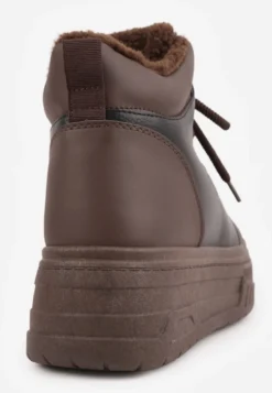 Czarno-Brązowe Sneakersy Śniegowce Vices na Tłoczonej Platformie z Napisem Olinnea