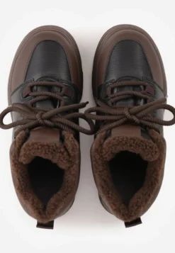 Czarno-Brązowe Sneakersy Śniegowce Vices na Tłoczonej Platformie z Napisem Olinnea