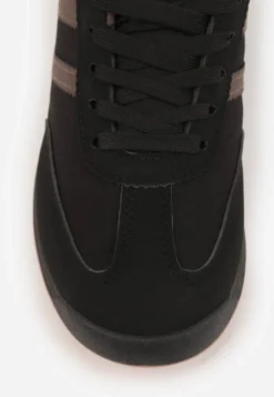 Czarno-Brązowe Sneakersy Ozdobione Dwoma Paskami Lannatea
