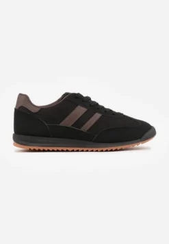 Czarno-Brązowe Sneakersy Ozdobione Dwoma Paskami Lannatea