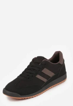 Czarno-Brązowe Sneakersy Ozdobione Dwoma Paskami Lannatea