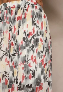 Czarno-Czerwone Spodnie High Waist Zdobione Plisami i Kwiatowym Printem Folamea