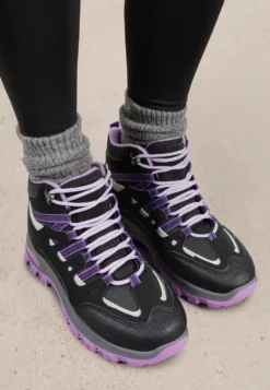 Czarno-Fioletowe Buty Trekkingowe Traperki Vices ze Sznurowaną Cholewką Afellie