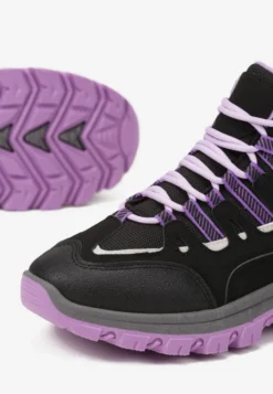 Czarno-Fioletowe Buty Trekkingowe Traperki Vices ze Sznurowaną Cholewką Afellie