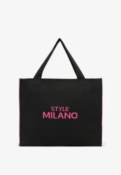 Czarno-Fuksjowa Torebka o Modelu Shopper z Suwakiem i Napisem Salisella
