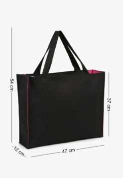 Czarno-Fuksjowa Torebka o Modelu Shopper z Suwakiem i Napisem Salisella