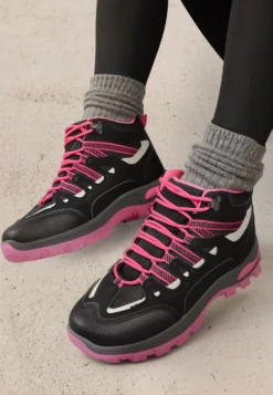 Czarno-Fuksjowe Buty Trekkingowe Traperki Vices ze Sznurowaną Cholewką Afellie
