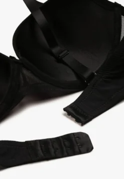 Czarno-Fuksjowy Biustonosz Push Up Ozdobiony Kwiatowym Wzorem i Kokardką Amaril