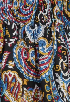 Czarno-Granatowe Spodnie Culottes z Bawełnianej Tkaniny Ozdobione Wzorem Paisley Gwinamas