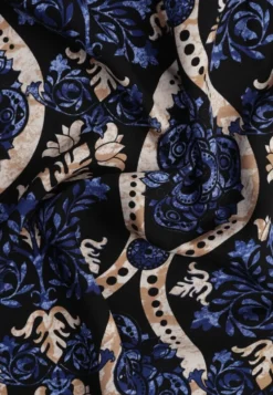 Czarno-Granatowe Spodnie Szerokie z Wiskozy w Ornamentalny Wzór High Waist Cramelia