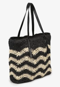 Czarno-Kremowa Torebka na Rączkach w Stylu Boho i Plecionki Torpia