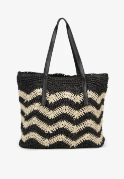 Czarno-Kremowa Torebka na Rączkach w Stylu Boho i Plecionki Torpia