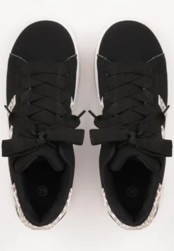 Czarno-Panterkowe Sneakersy na Niskiej Platformie z Naszywkami Flordexia