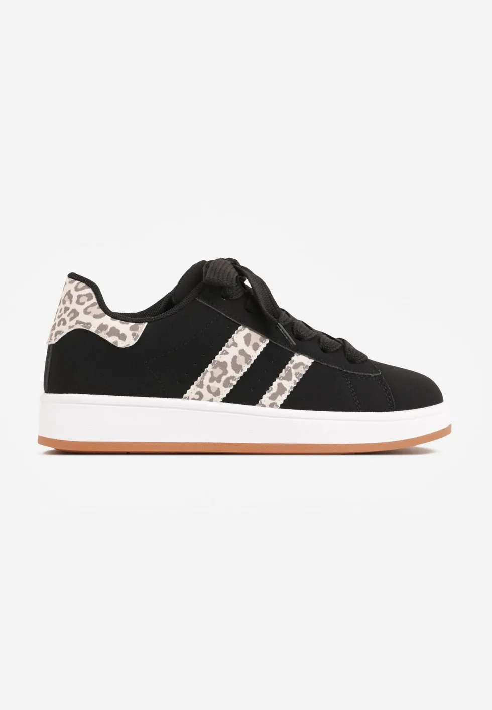 Czarno-Panterkowe Sneakersy na Niskiej Platformie z Naszywkami Flordexia