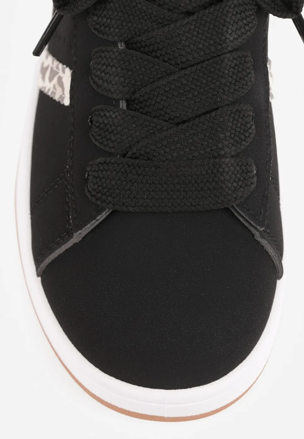 Czarno-Panterkowe Sneakersy na Niskiej Platformie z Naszywkami Flordexia