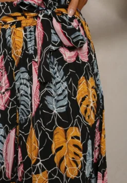 Czarno-Pomarańczowe Spodnie Szwedy z Bawełną High Waist Wykończone Gumką w Talii Pasefia
