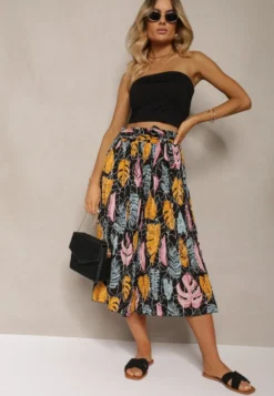 Czarno-Pomarańczowe Spodnie Szwedy z Bawełną High Waist Wykończone Gumką w Talii Pasefia