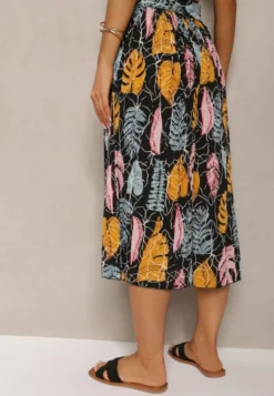 Czarno-Pomarańczowe Spodnie Szwedy z Bawełną High Waist Wykończone Gumką w Talii Pasefia
