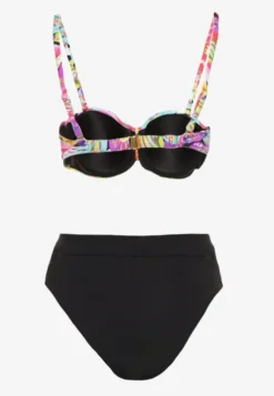 Czarno-Różowe Bikini Majtki Typu Figi i Biustonosz w Abstrakcyjny Motyw Anitlle
