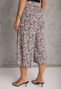 Czarno-Różowe Spodnie z Szerokimi Nogawkami High Waist z Bawełną Paskiem i Gumką w Talii Drosofia