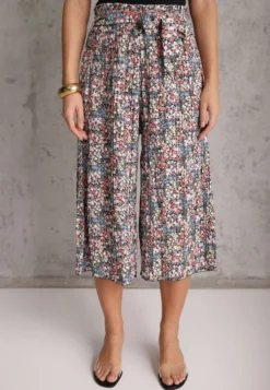 Czarno-Różowe Spodnie z Szerokimi Nogawkami High Waist z Bawełną Paskiem i Gumką w Talii Drosofia