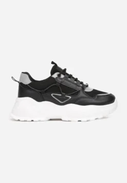 Czarno-Szare Sneakersy na Tłoczonej Podeszwie Zdobione Sznurkiem Wokół Pellesti