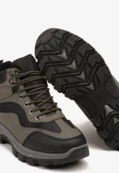 Czarno-Zielone Buty Trekkingowe Trapery Vices Ozdobione Geometrycznym Motywem Anarisse