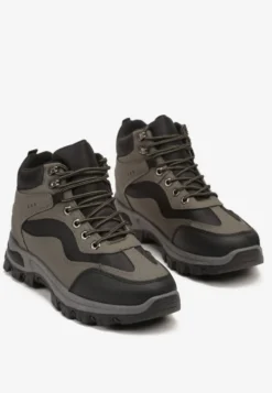 Czarno-Zielone Buty Trekkingowe Trapery Vices Ozdobione Geometrycznym Motywem Anarisse