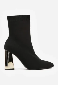Czarno-Złote Skarpetkowe Botki VICES na Słupku w Eleganckim Stylu Rarana