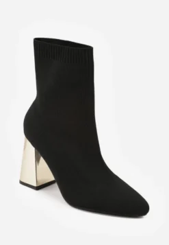 Czarno-Złote Skarpetkowe Botki VICES na Słupku w Eleganckim Stylu Rarana