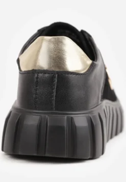 Czarno-Złote Sneakersy Skórzane z Chunky Podeszwą i Metalicznymi Wstawkami Volla