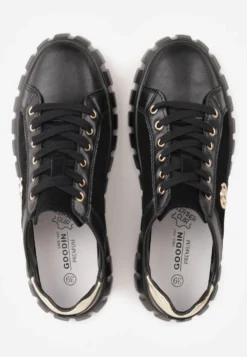 Czarno-Złote Sneakersy Skórzane z Chunky Podeszwą i Metalicznymi Wstawkami Volla