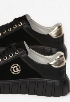 Czarno-Złote Sznurowane Sneakersy ze Skóry Breana